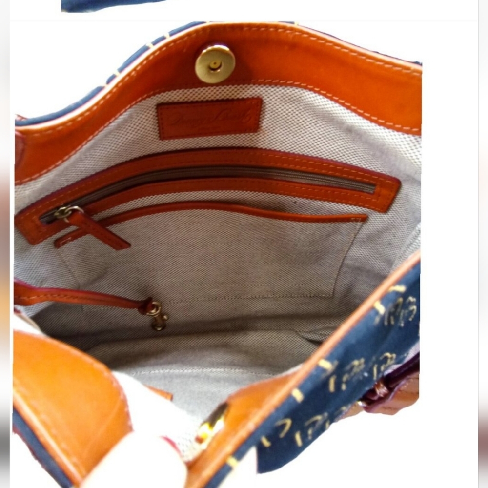 Dooney & Bourke Blue & Tan Monogram Canvas & Leather Shoulder Bag EUC - Picture 8 of 9